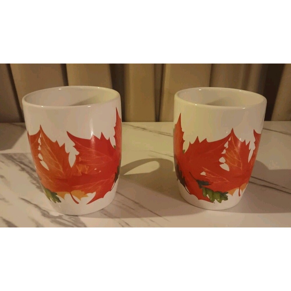 TWO Royal Norfolk Mug Cups Autumn Fall Leaves Coffee 12oz - Picture 2 of 4